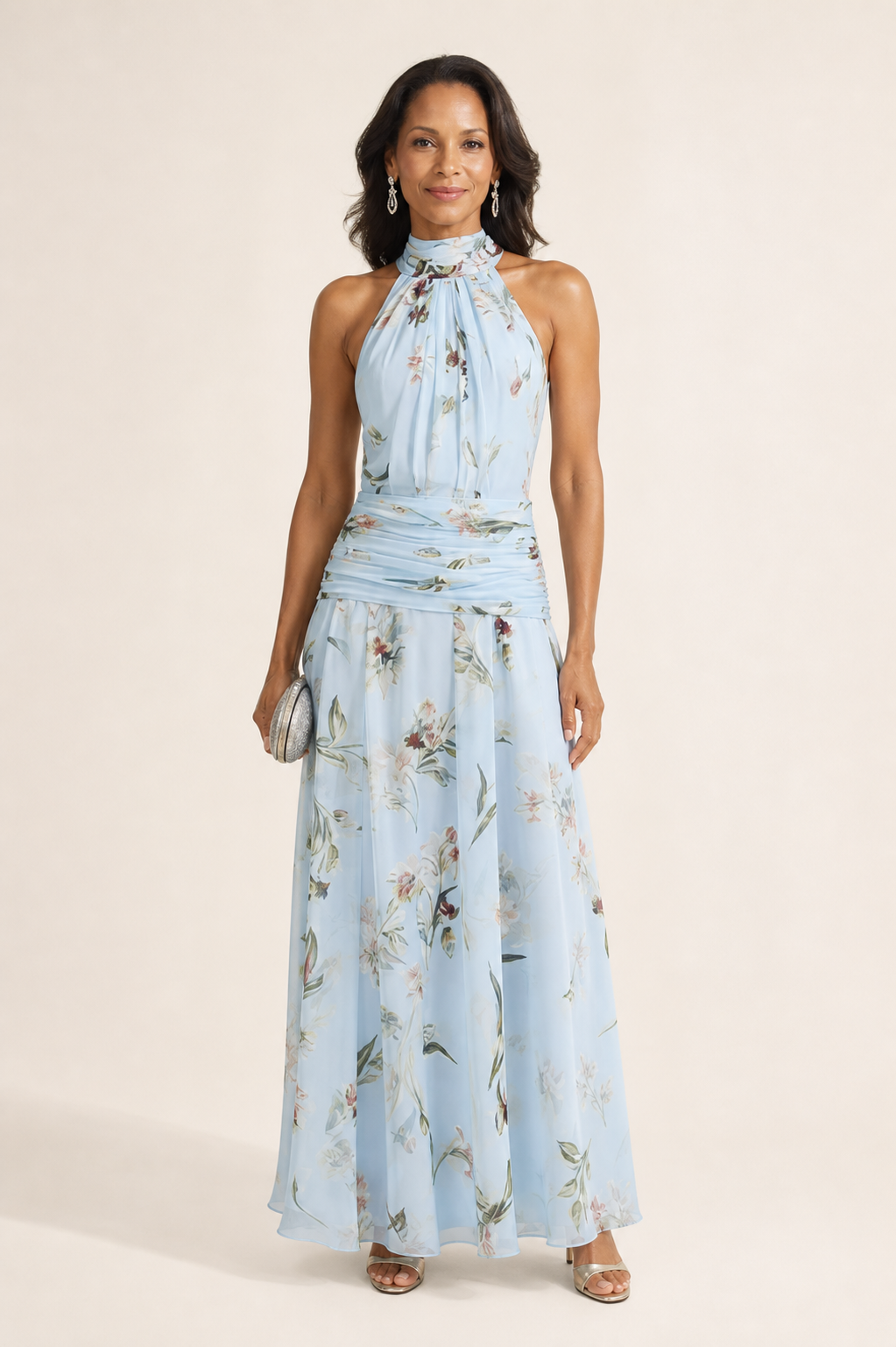 Ruched Waist Floral Maxi Dress