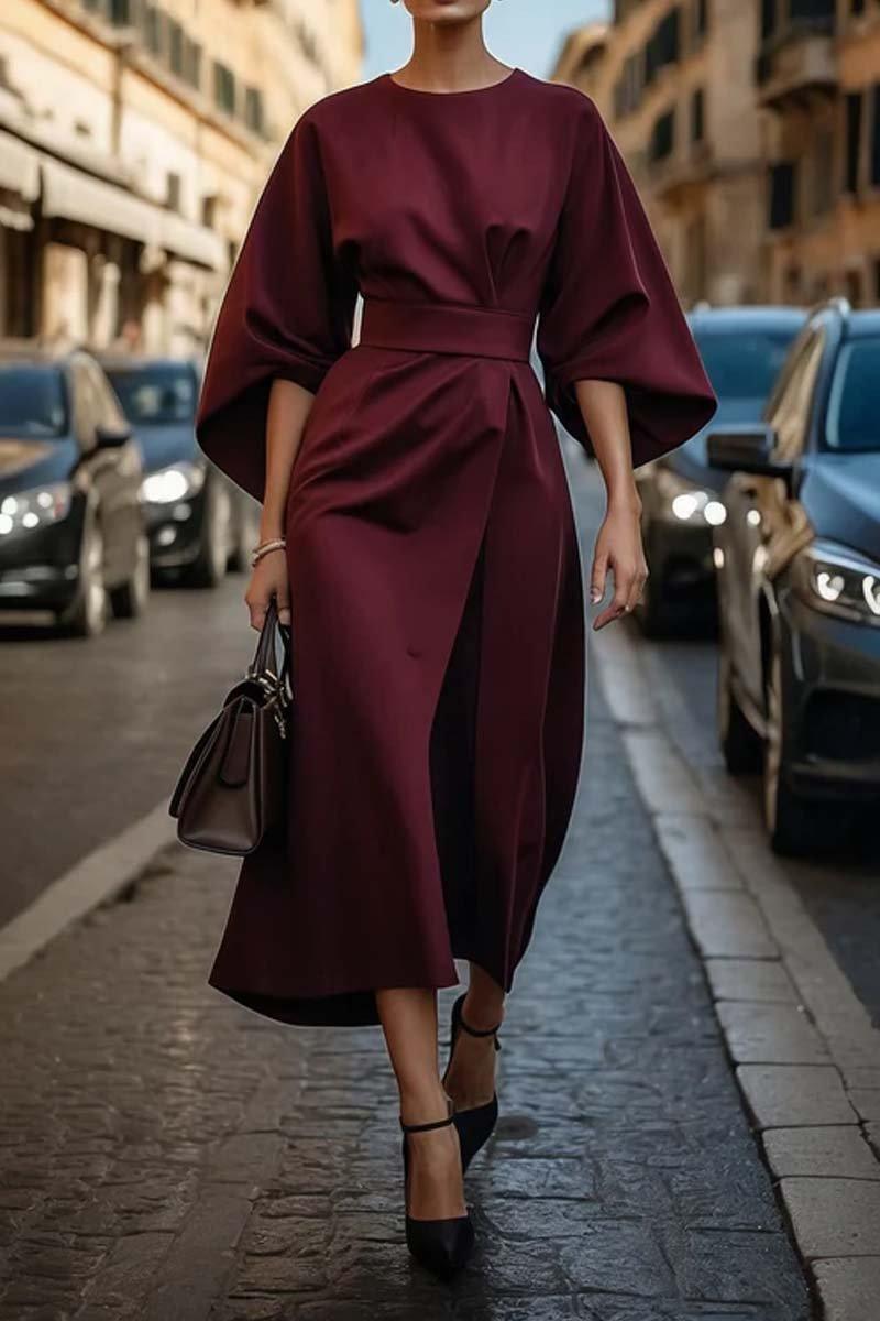 Elegant Solid Colour Waist Dress
