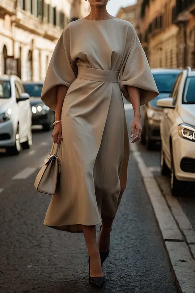 Elegant Solid Colour Waist Dress