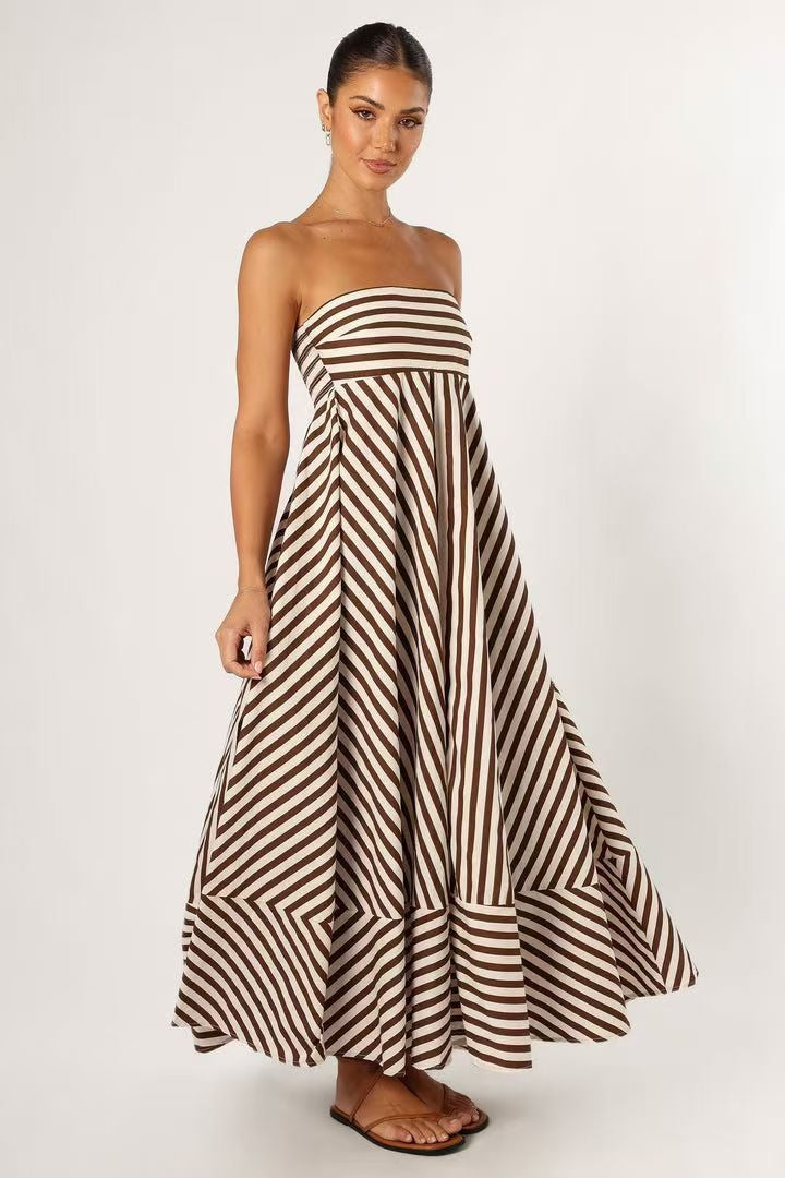 Chic Striped Tube Maxi Vacation Dress