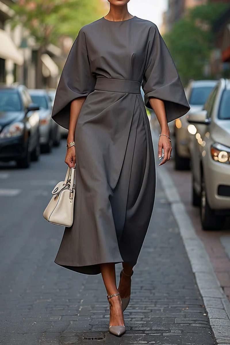 Elegant Solid Colour Waist Dress