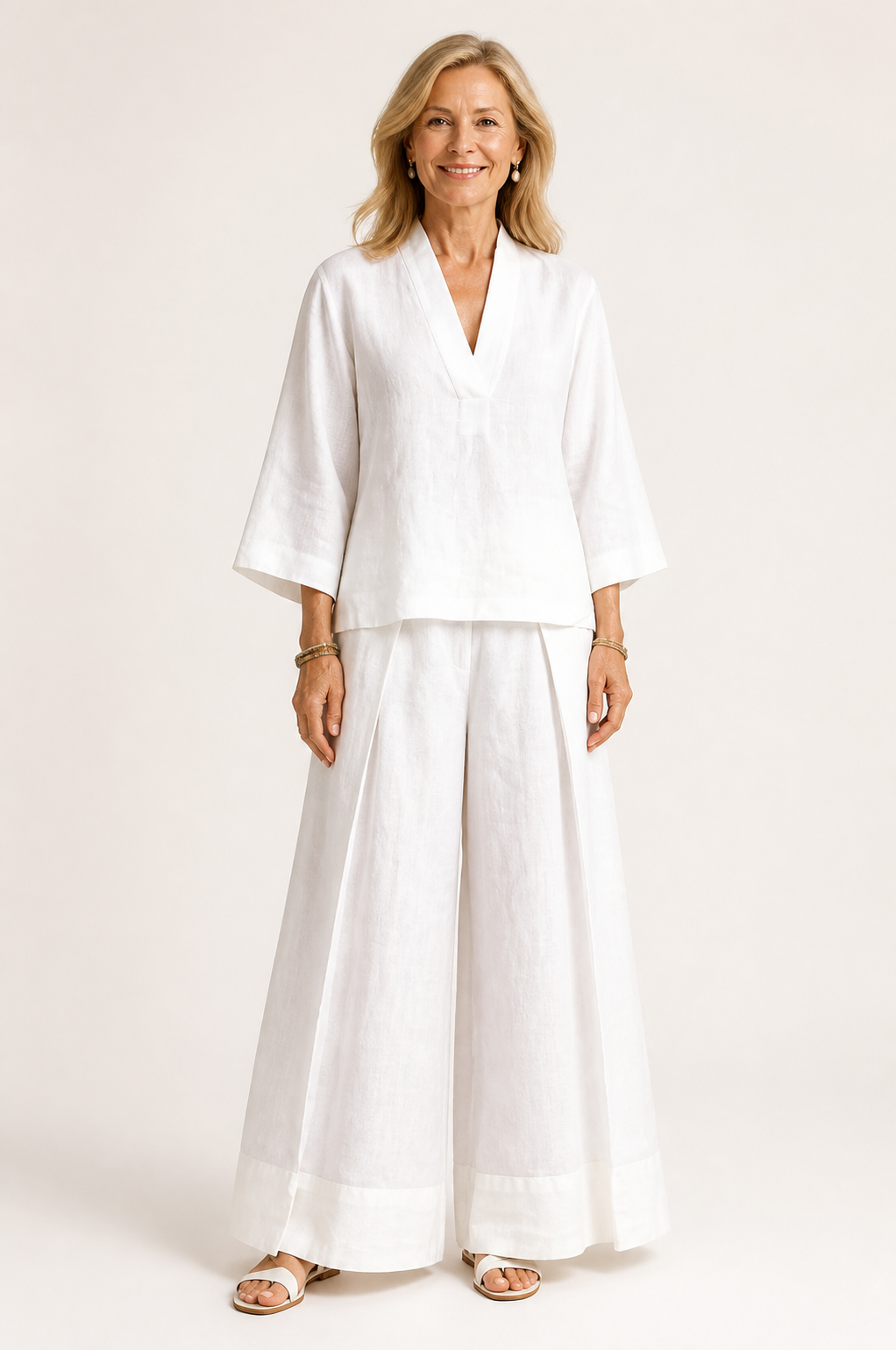 V-Neck Wide-Leg Pants Set