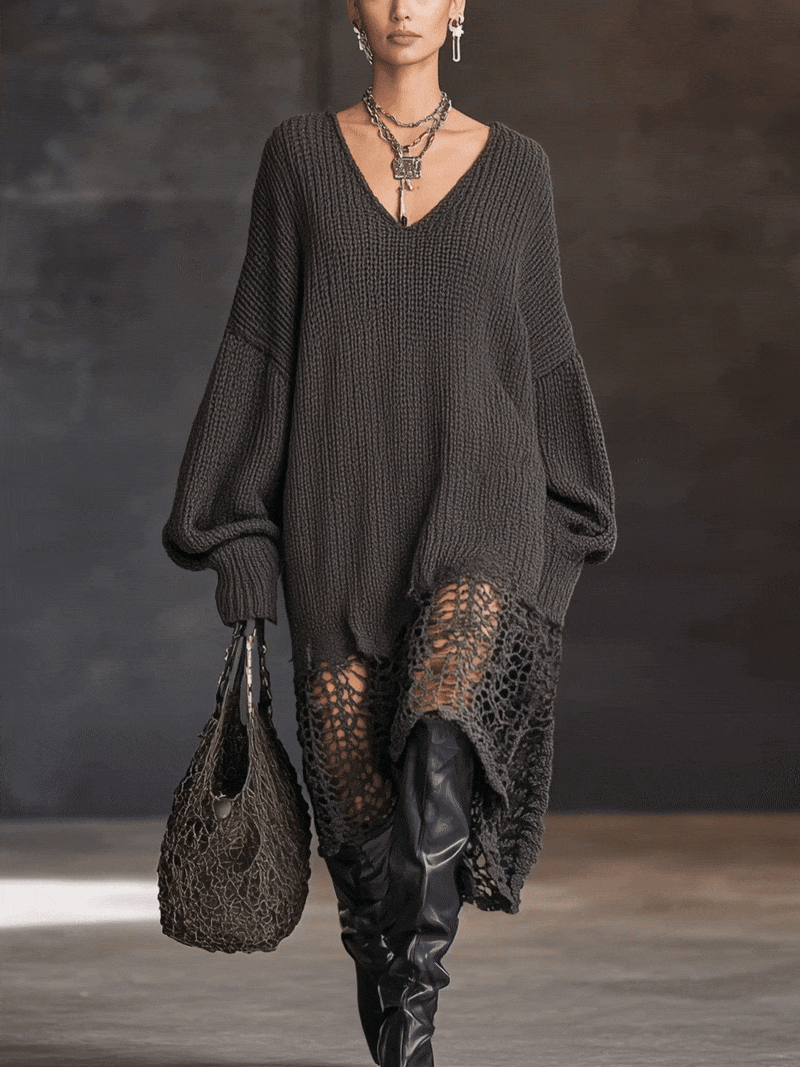 Charcoal Gray Long Sleeve Midi Dress