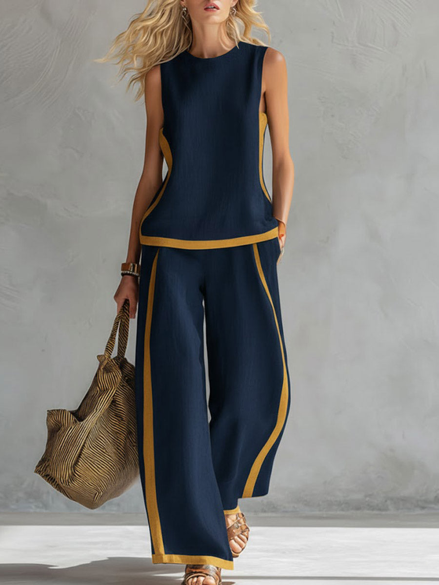 Sleeveless Top and Wide-Leg Pants Set