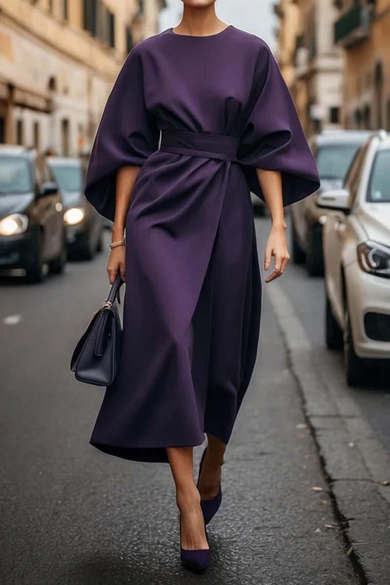 Elegant Solid Colour Waist Dress