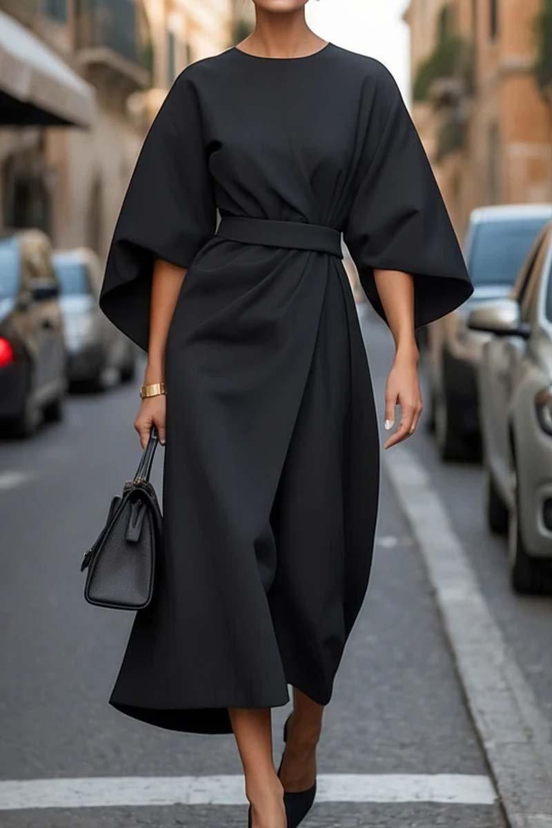 Elegant Solid Colour Waist Dress