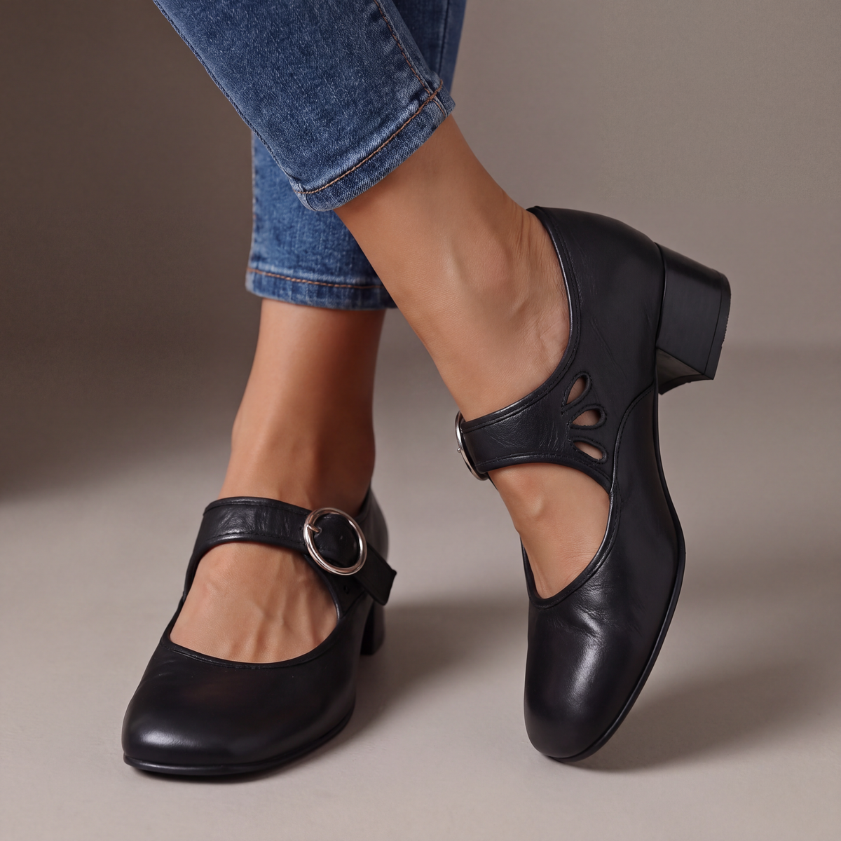 Josephine Buckle Strap Low Block Heel