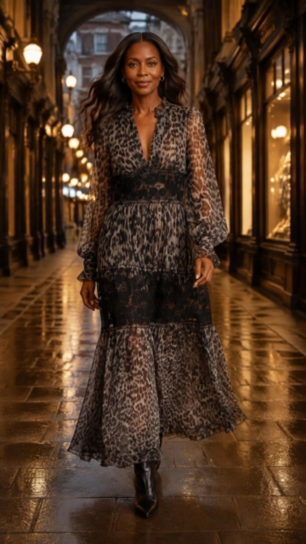 Leopard Print Long Sleeves Dress