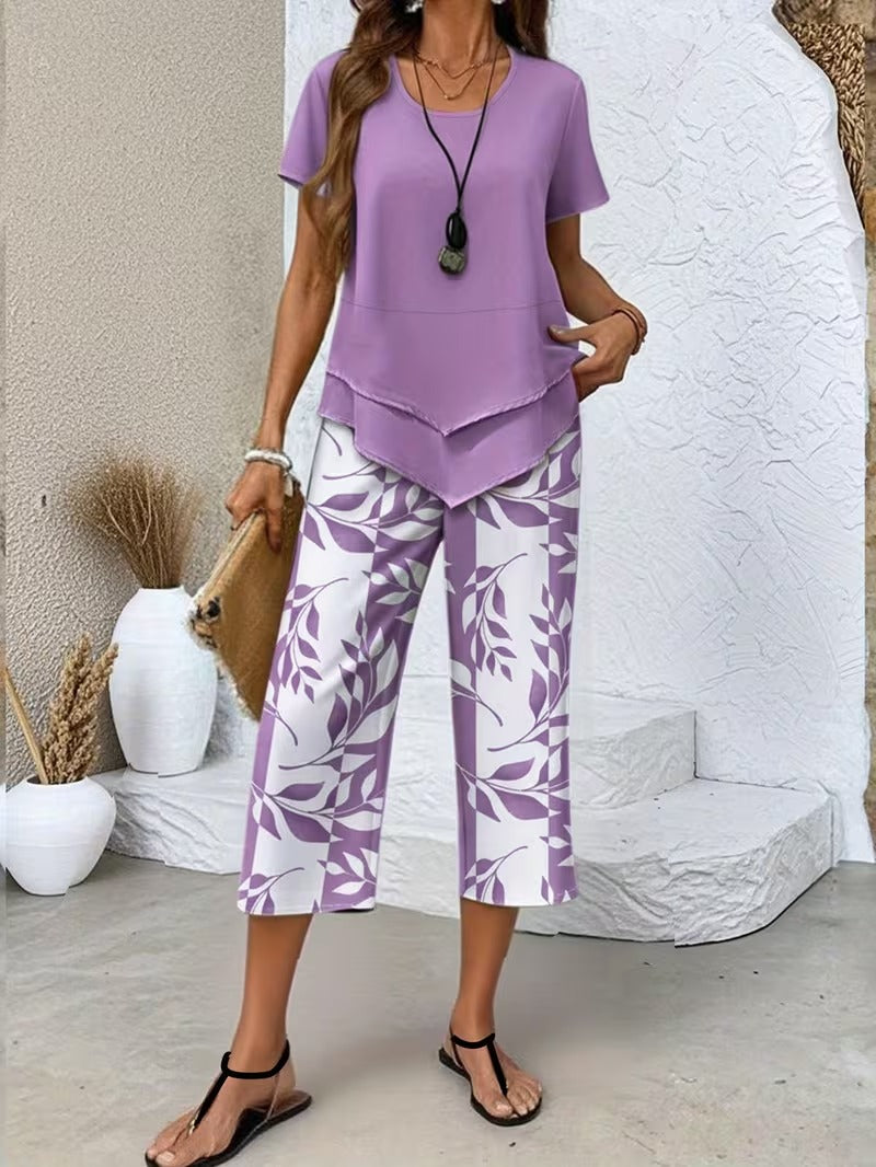 Leaf Print Pants Set