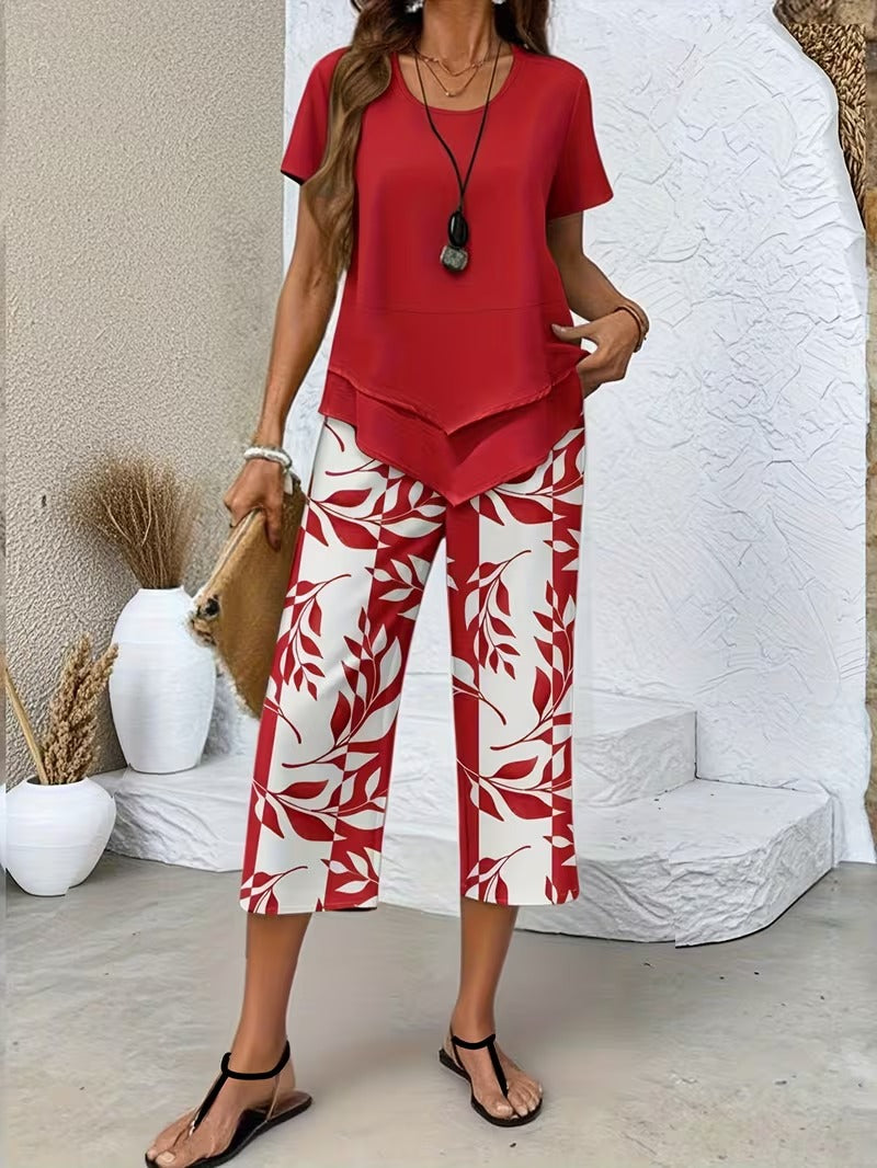 Leaf Print Pants Set