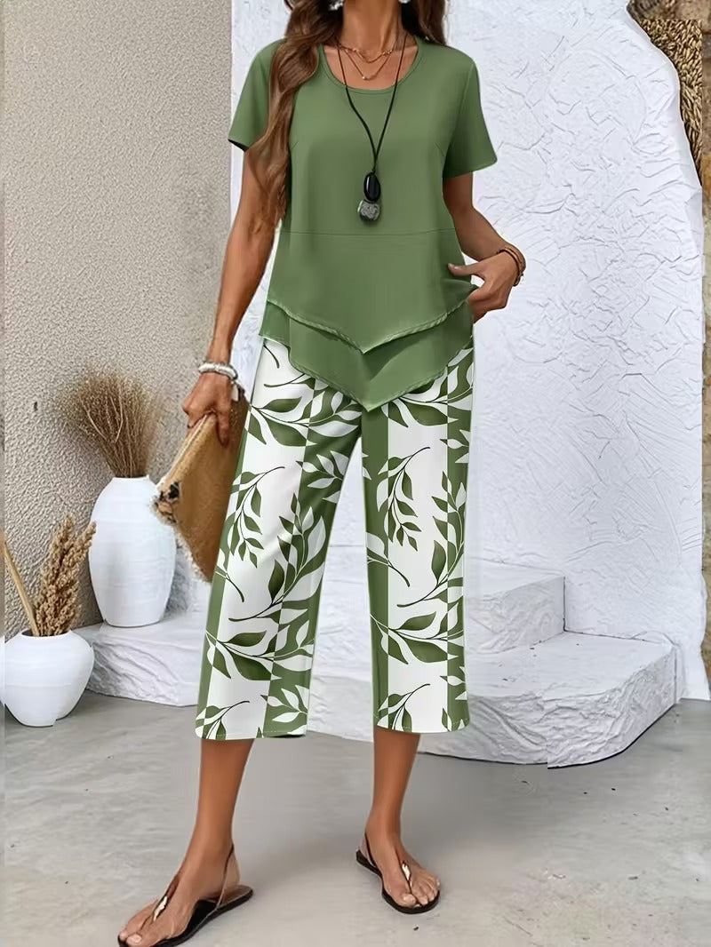 Leaf Print Pants Set