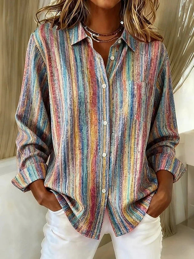 Harlowe Vintage Multicolor Striped Button Blouse