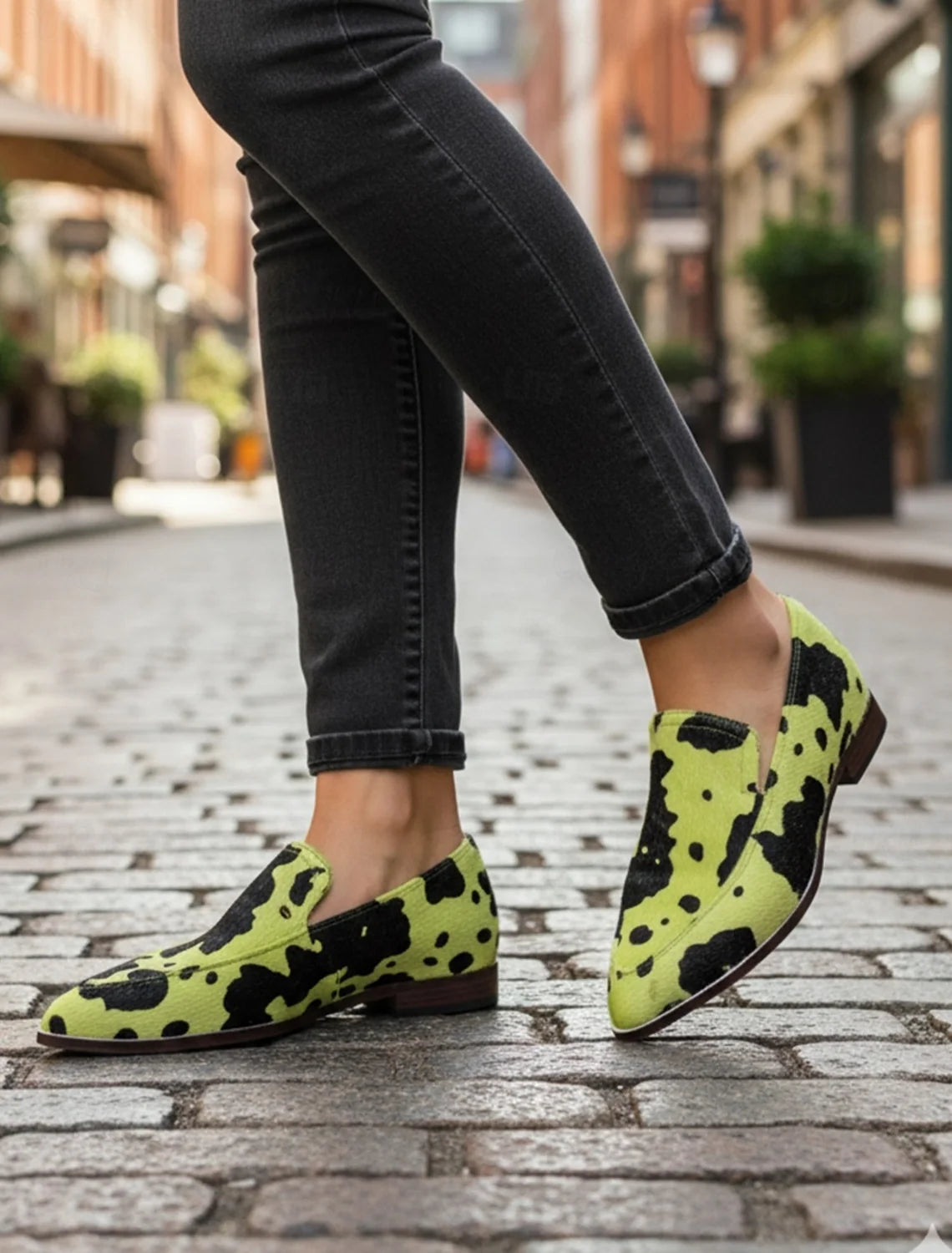 Serena Cow Print Pointed Toe Loafers