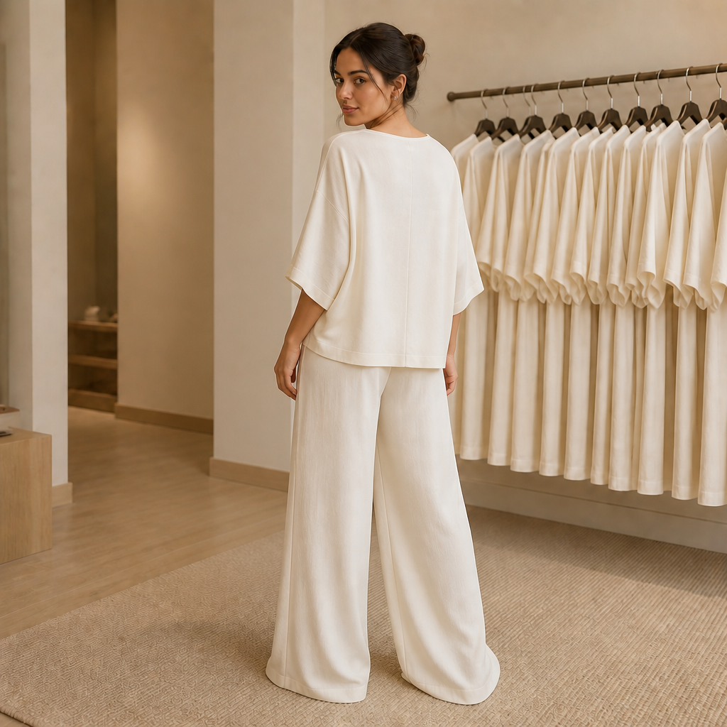 Reliya Crew Neck Top and Wide Leg Pants Set