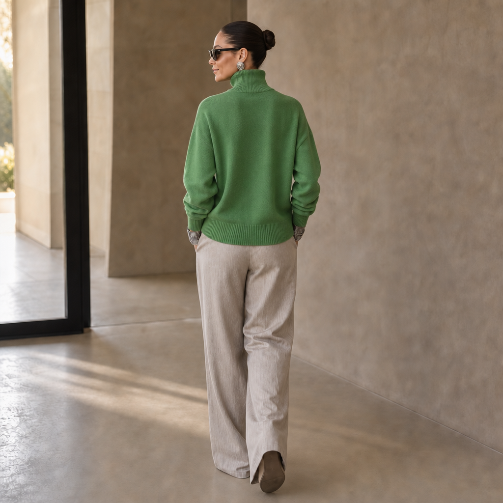 Gold-Tone Button Mock Neck Sweater