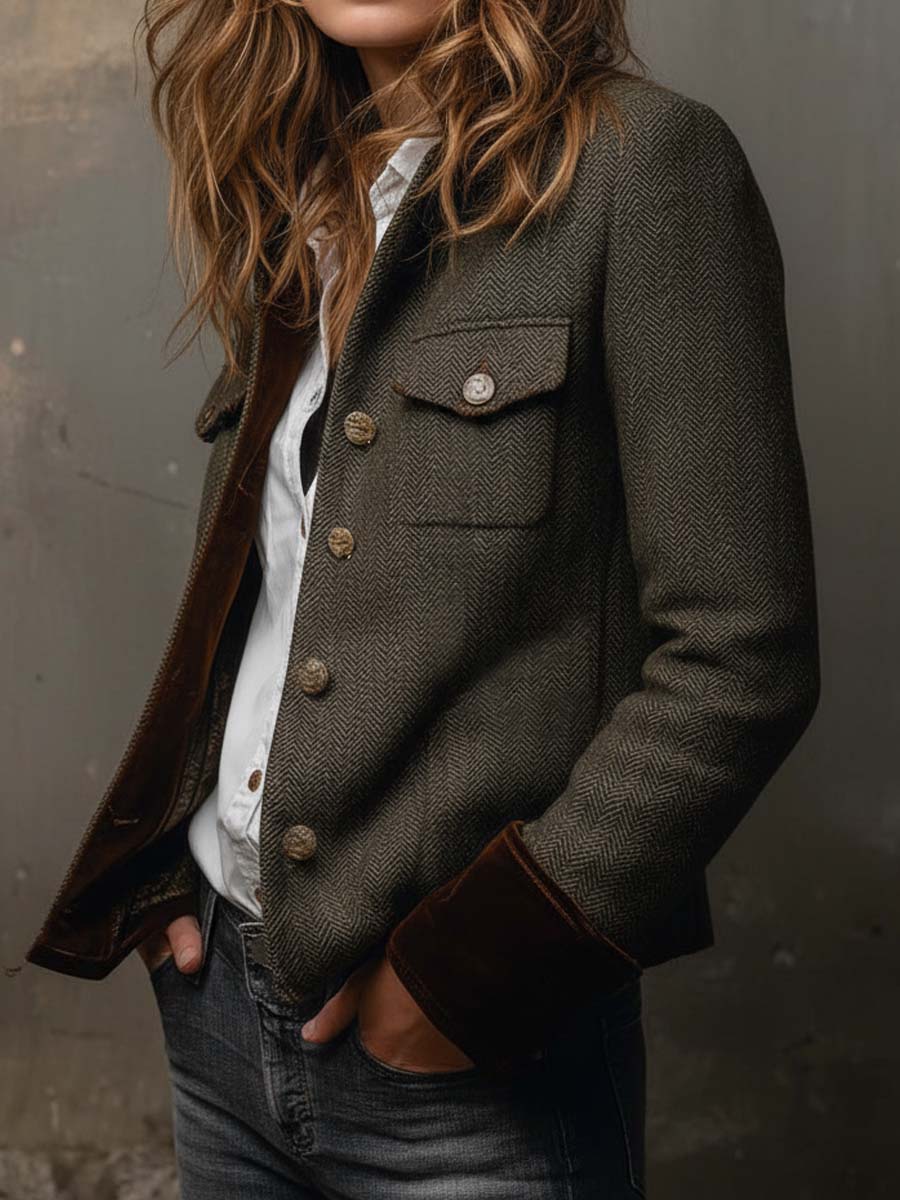 Women’s Military Jacket with Stand Collar