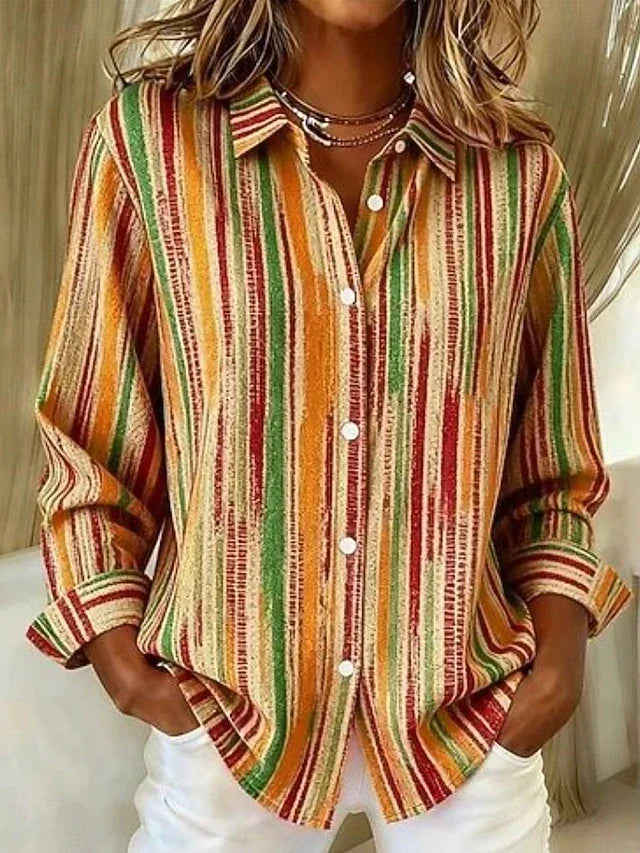 Harlowe Vintage Multicolor Striped Button Blouse