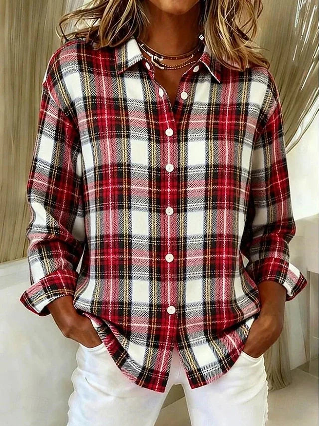 Dulcie Vintage Plaid Button Front Blouse