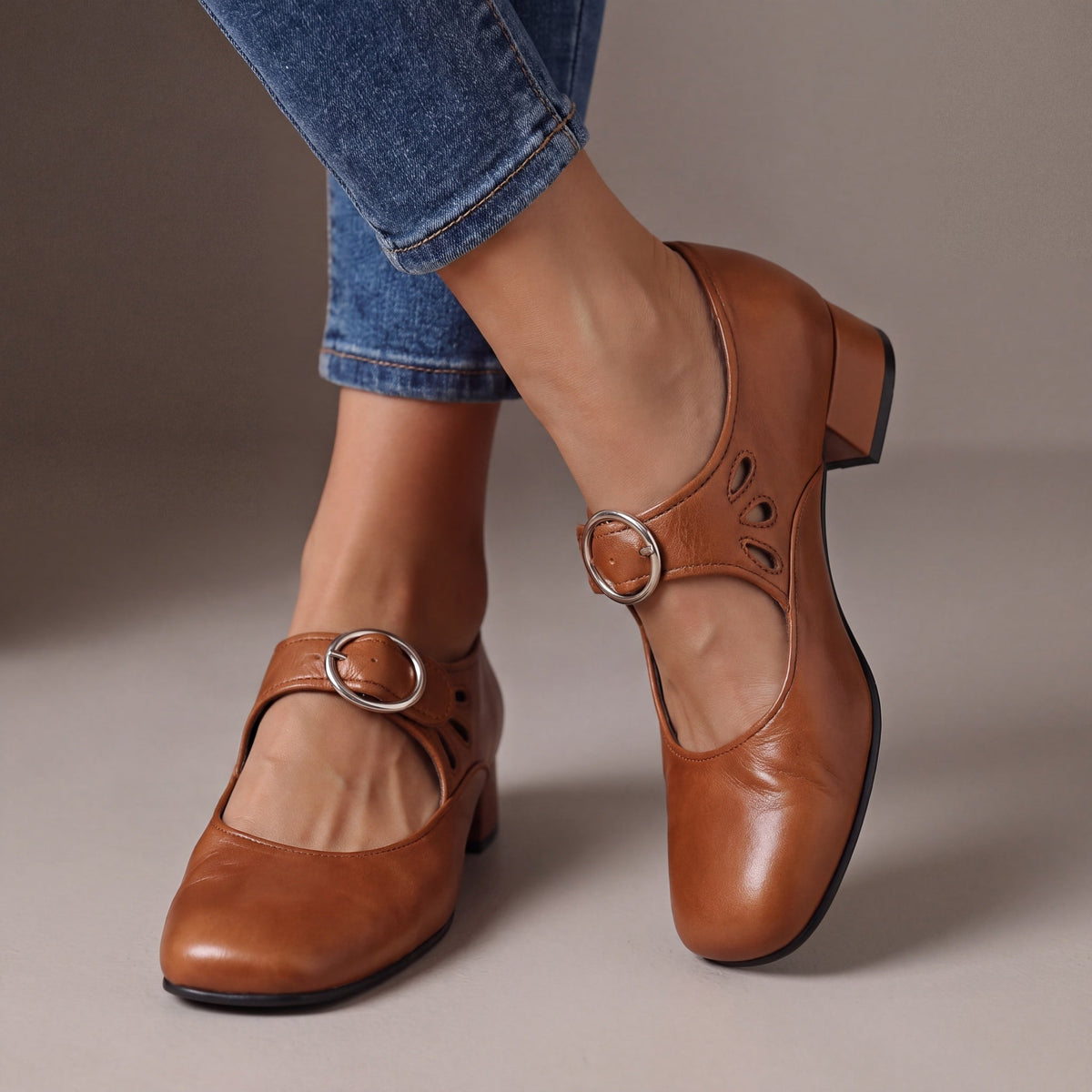 Josephine Buckle Strap Low Block Heel