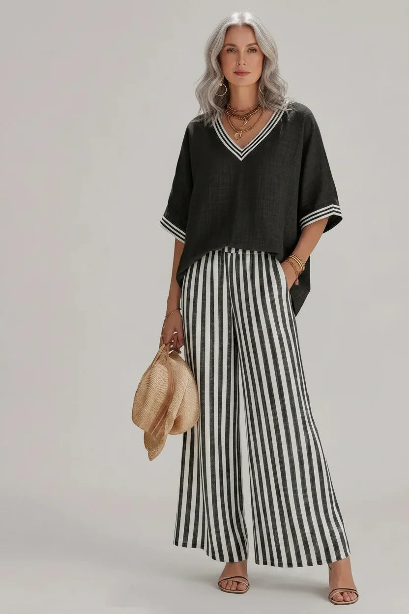 Casual Elegance Striped Pants Set