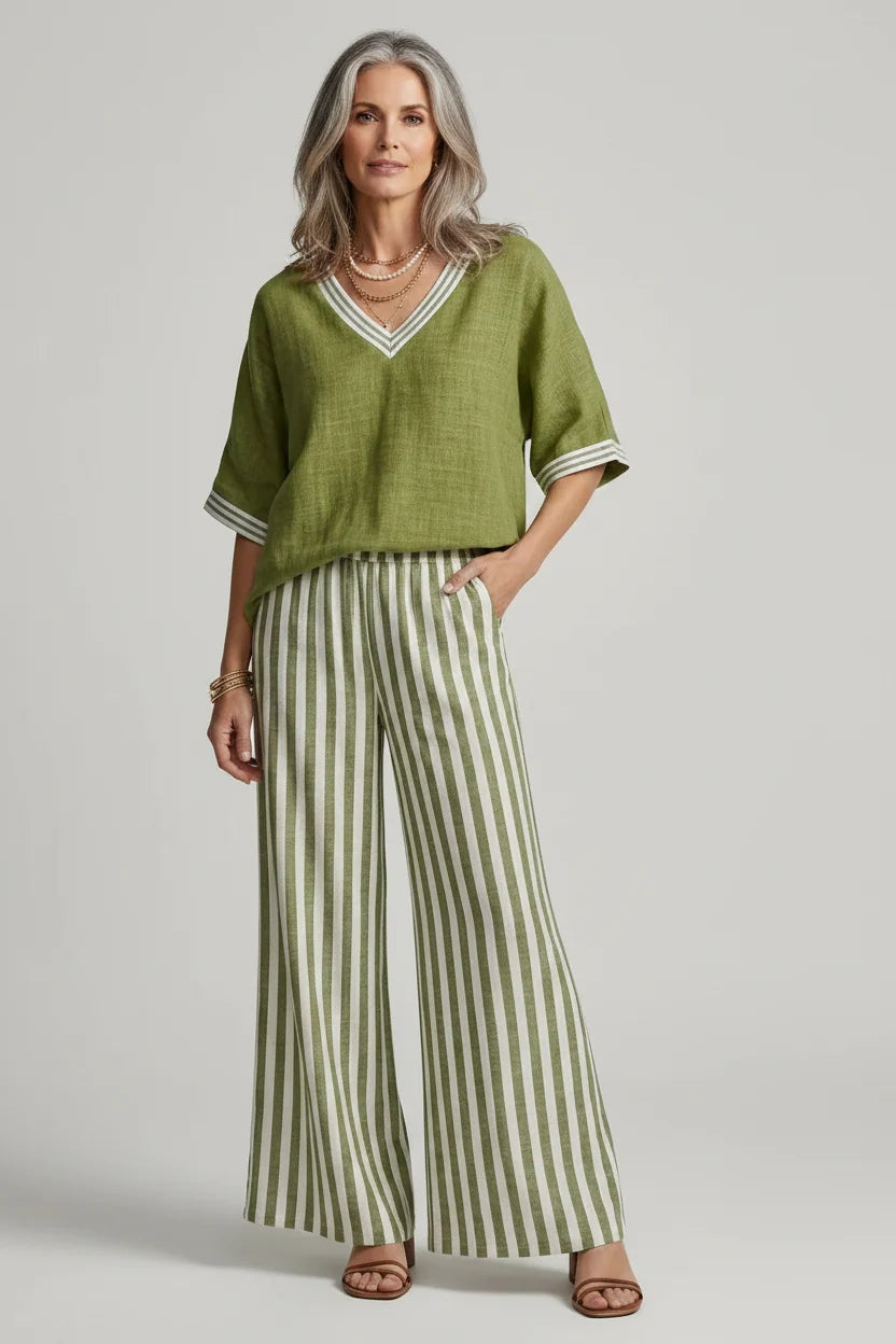 Casual Elegance Striped Pants Set