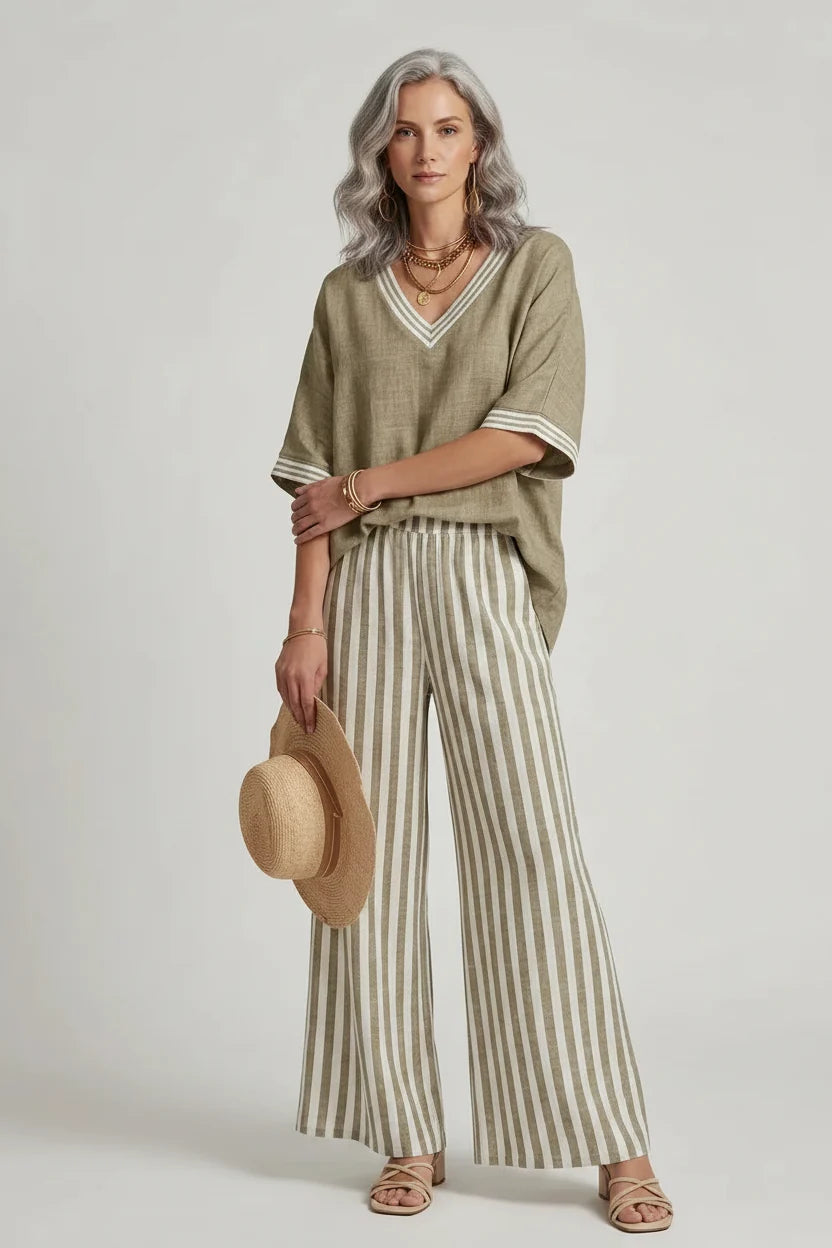 Casual Elegance Striped Pants Set