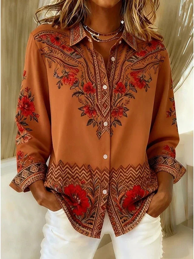 Dawnflora Artistic Floral Long Sleeve Blouse