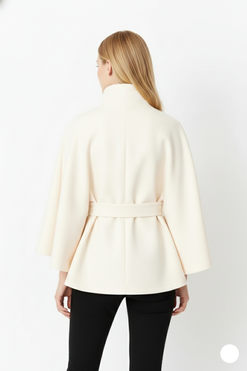 Women's Belted Cape Coat with Stand Collar