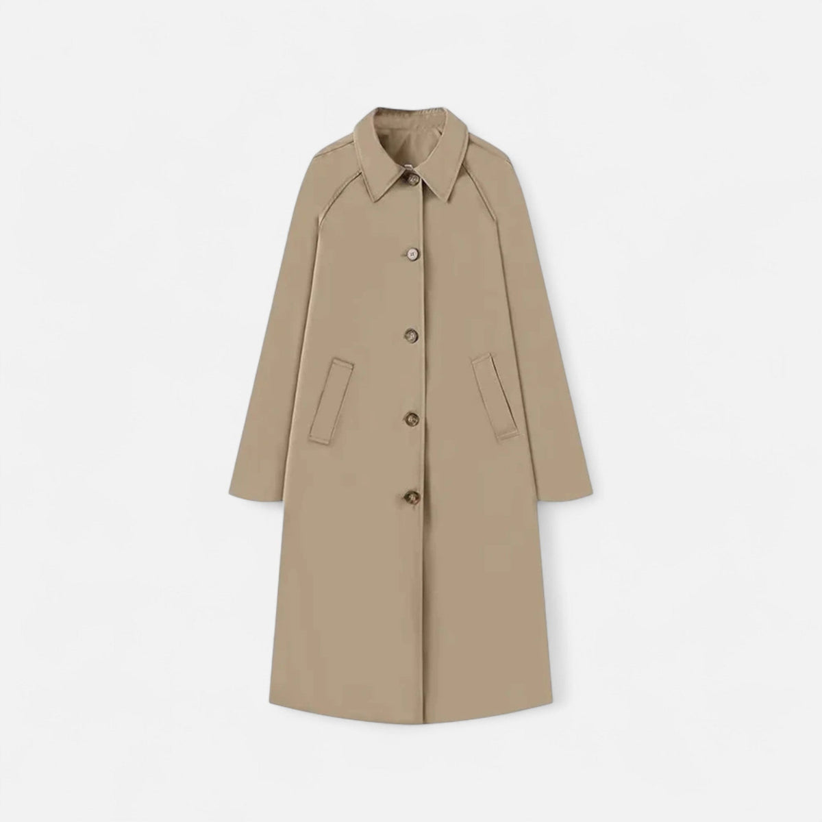 Women's Long Trench Coat with Collar and Single Breasted Front