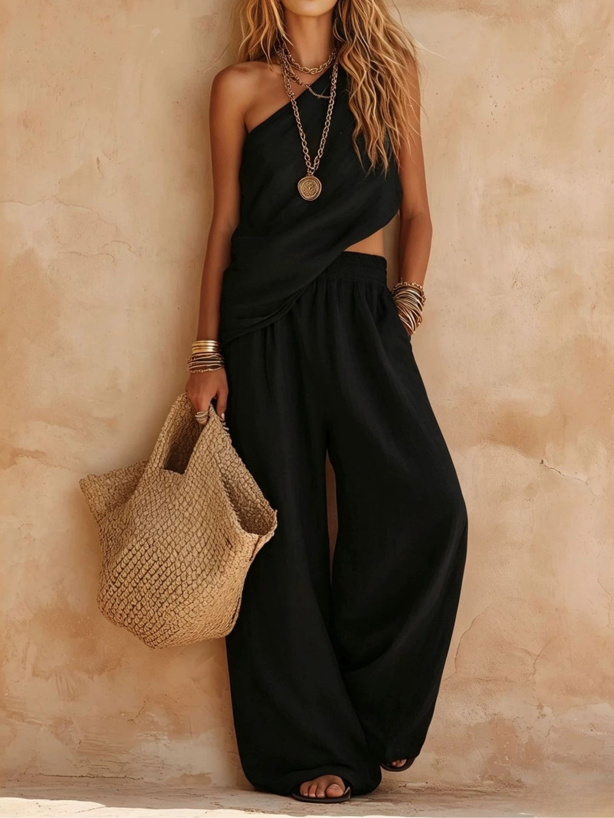 One-shoulder Top And Pants Set