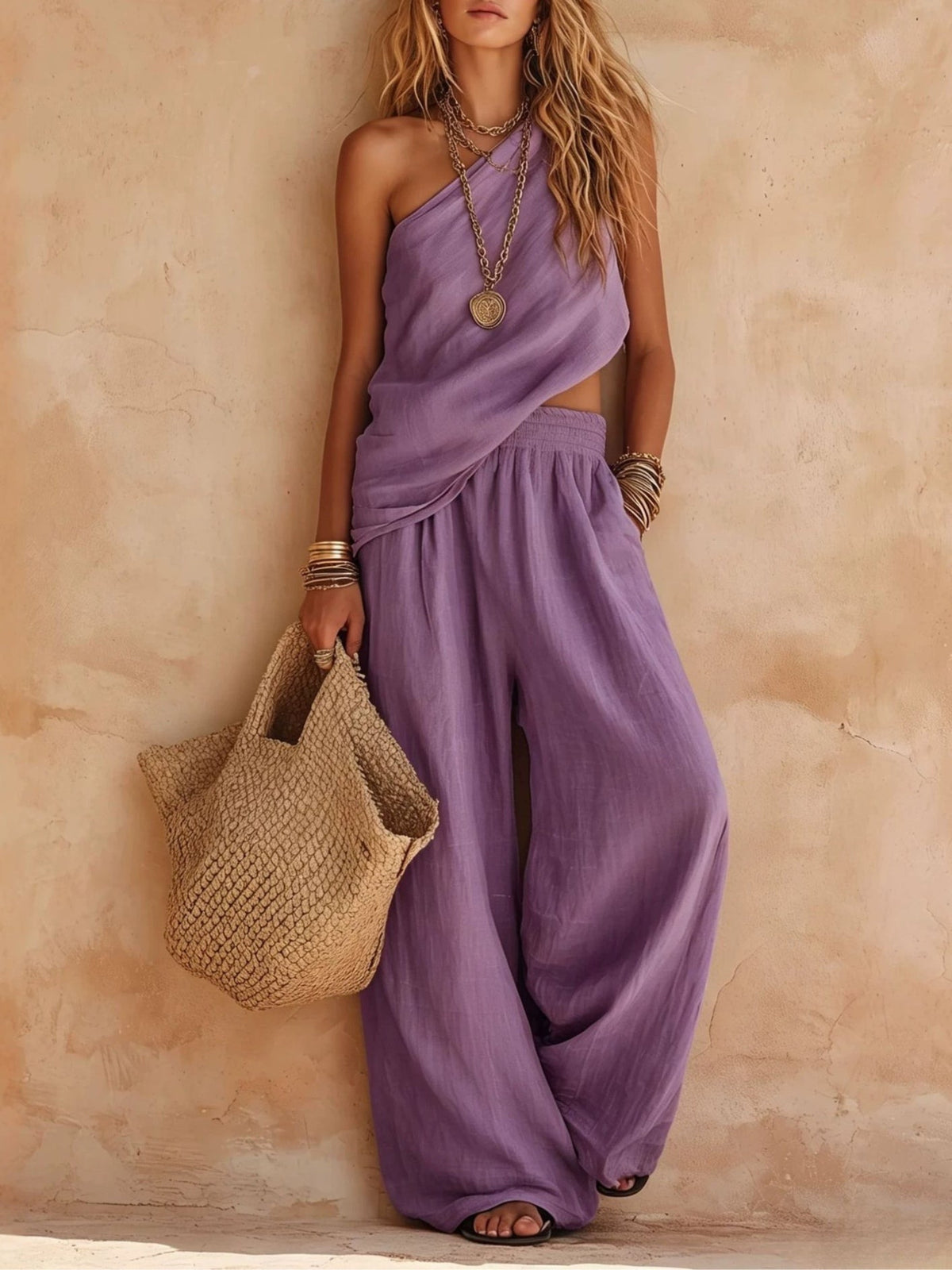 One-shoulder Top And Pants Set