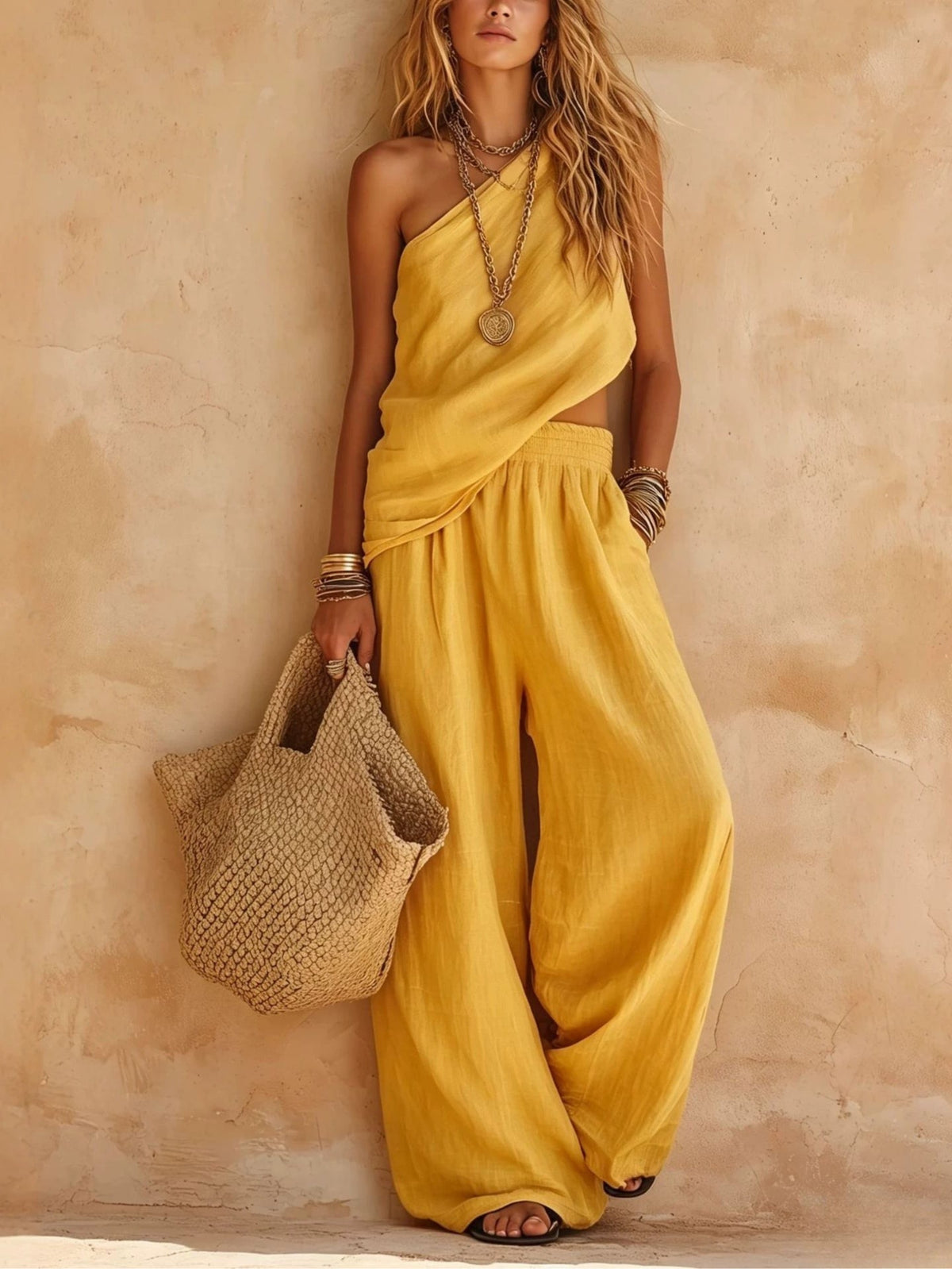 One-shoulder Top And Pants Set