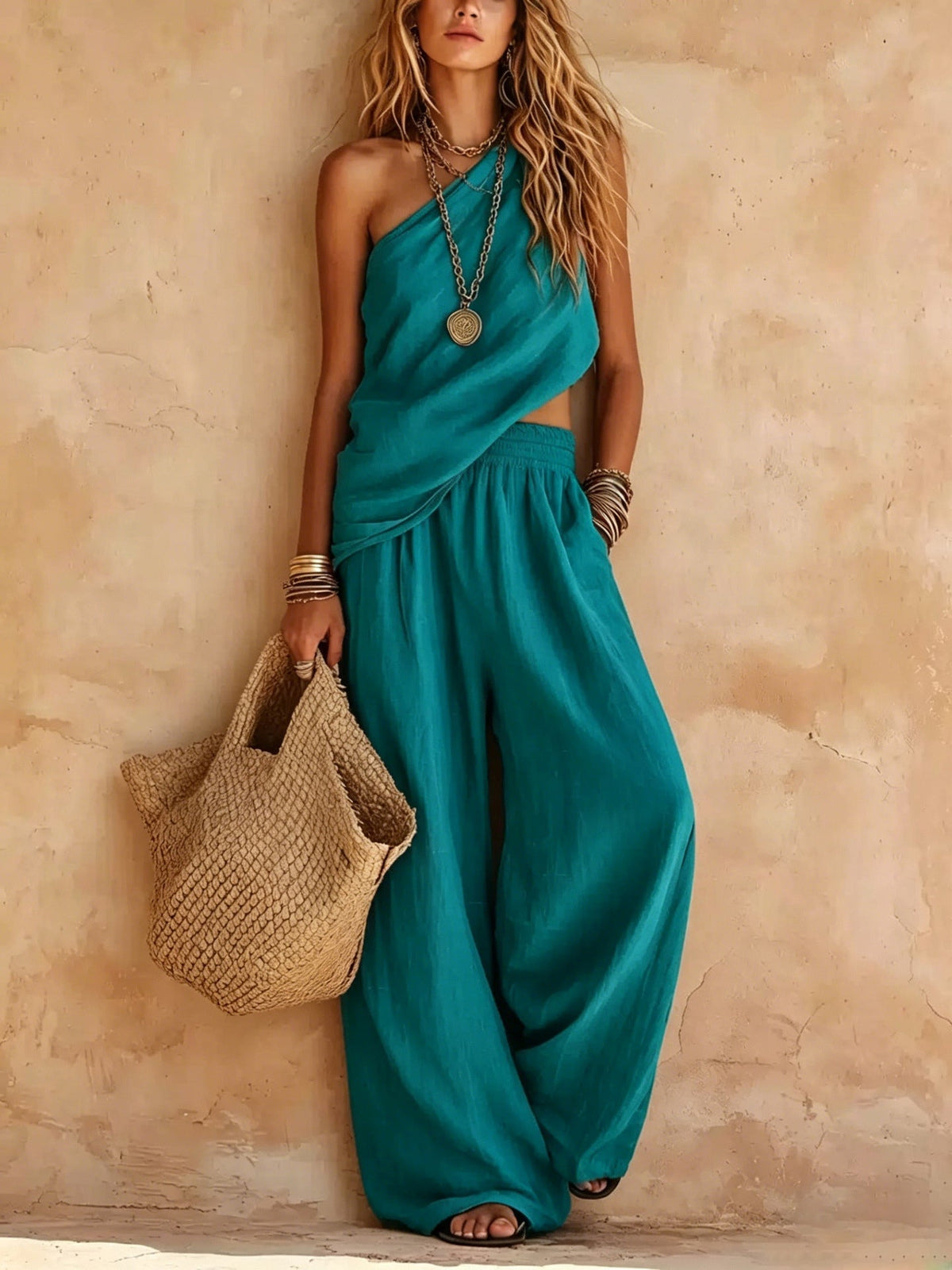 One-shoulder Top And Pants Set